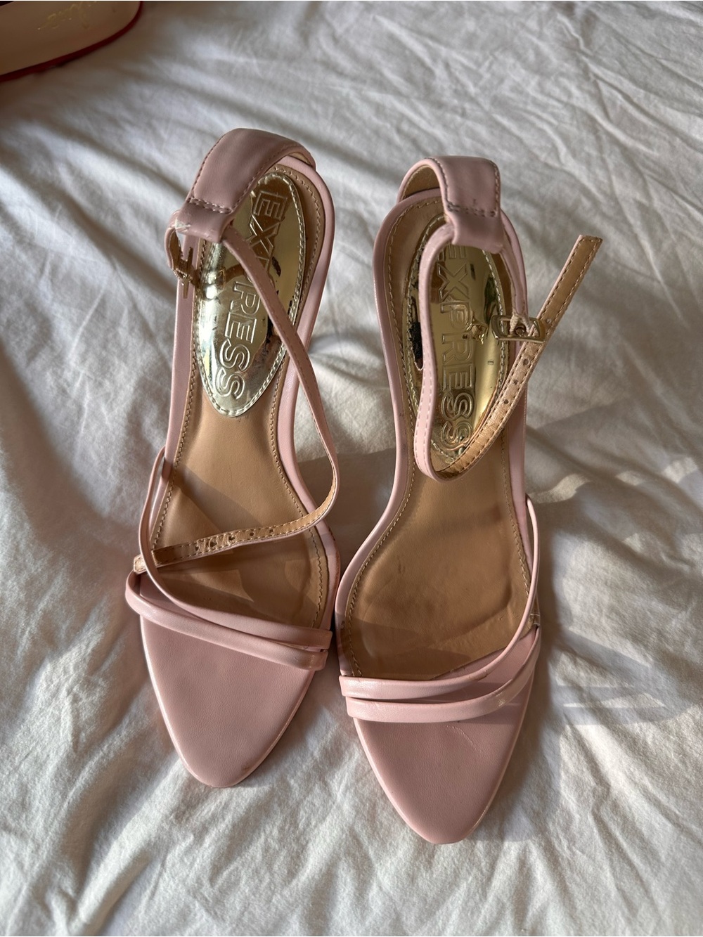 Express Blush Pink Strappy Pointed Heels